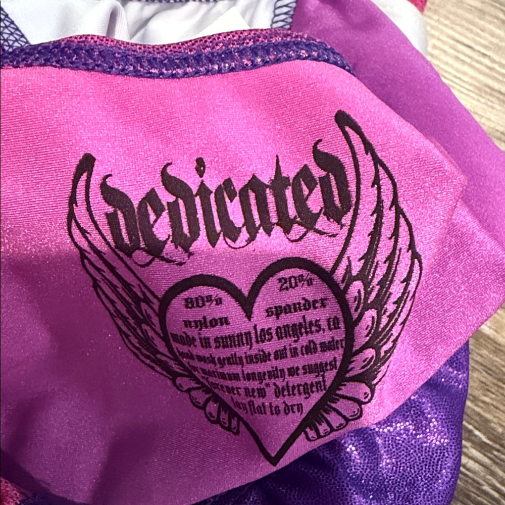 Purple Pink Shiny Dedicated Leotard LWRG open back EUC Sz JL - Picture 4 of 4